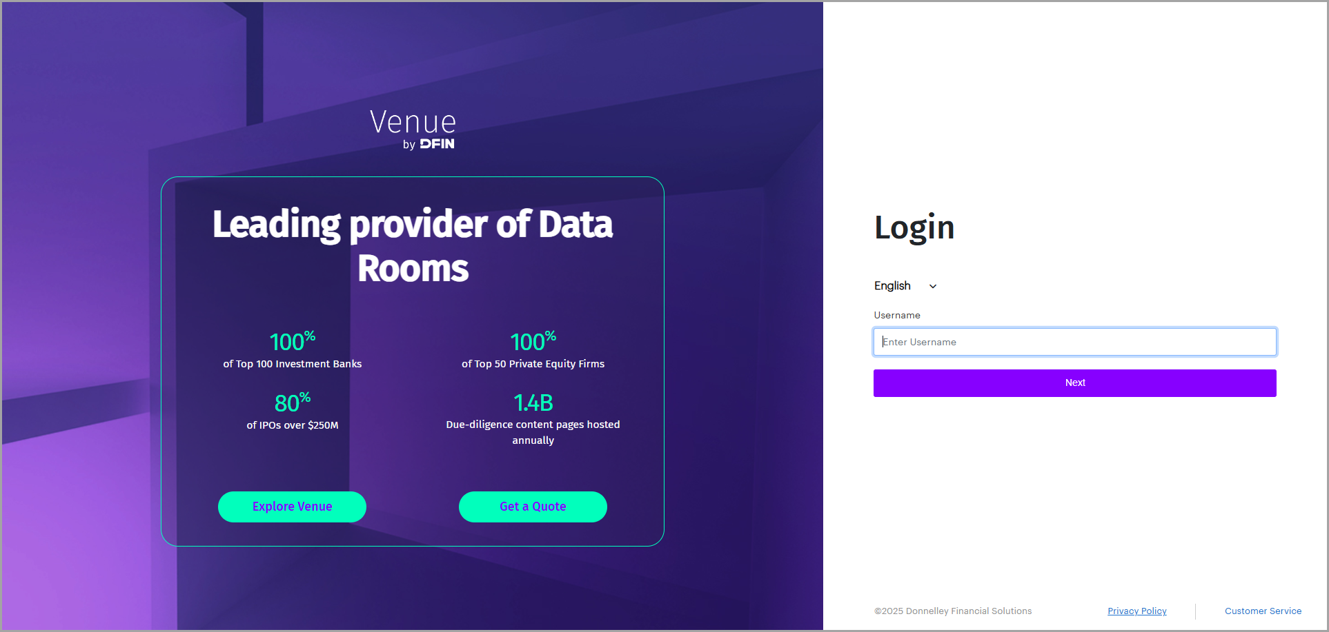 A screenshot of the New Venue login page with the Login button in the bottom center of the screen.